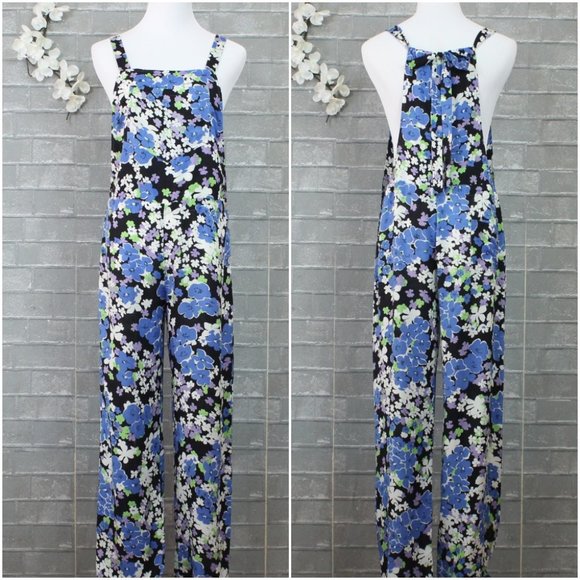 Wildfox Overalls Swimsuit Coverup Blue Bouquet - Picture 1 of 8